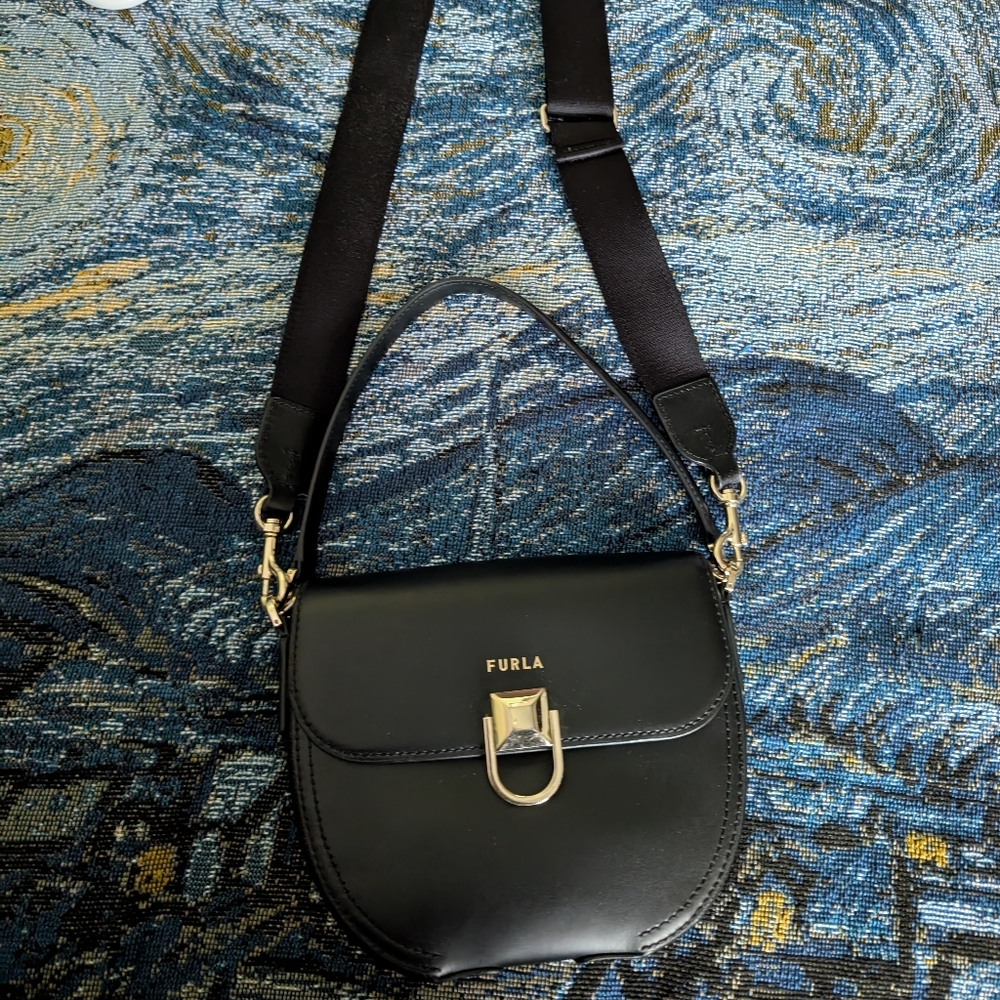 Furla Black Crossbody Bag with Gold Accents